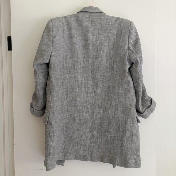 Zara Long Open Blazer Lapel Collar Padded Shoulders Grey Size M - Picture 8 of 8